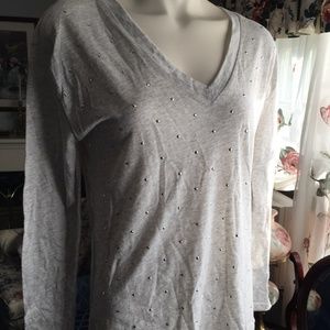 NWT PinkVS-Grey Vneck Longsleeve Rhineston…